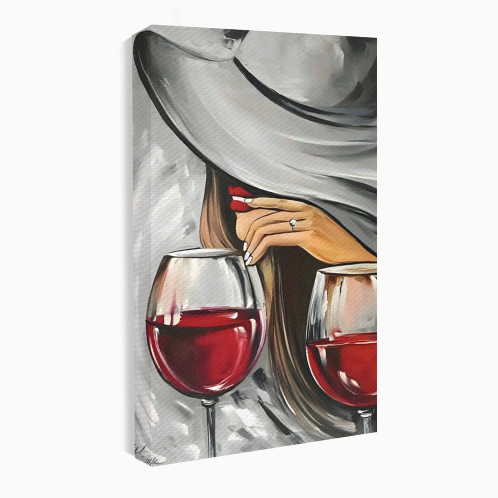 Tablou Canvas Premium LuxCanva® A1298, Red Wine, Living, Femeie, Vin Rosu, Buze Rosii, Mana, Dormitor, Culori Vibrante