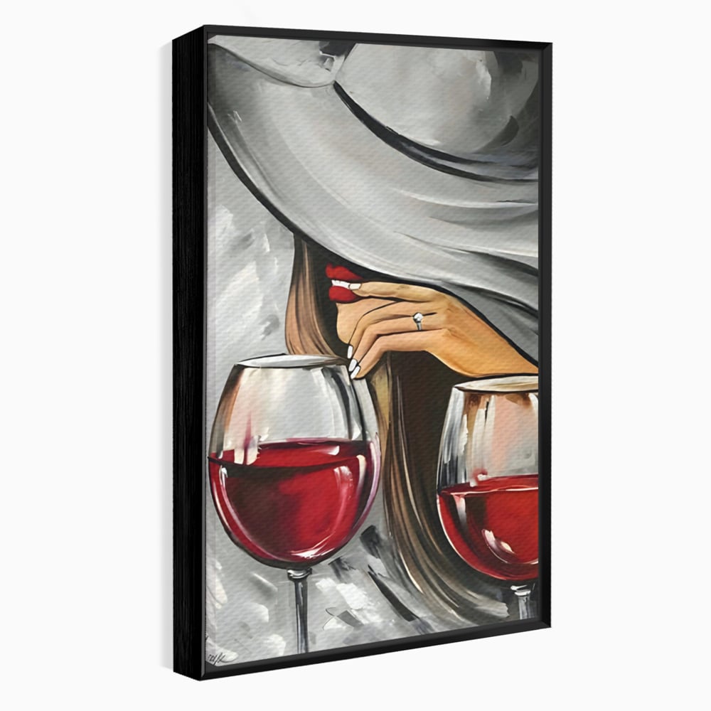 Tablou Canvas Premium LuxCanva® A1298, Red Wine, Living, Femeie, Vin Rosu, Buze Rosii, Mana, Dormitor, Culori Vibrante