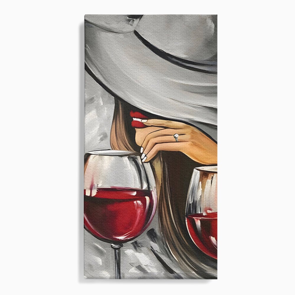 Tablou Canvas Premium LuxCanva® A1298, Red Wine, Living, Femeie, Vin Rosu, Buze Rosii, Mana, Dormitor, Culori Vibrante