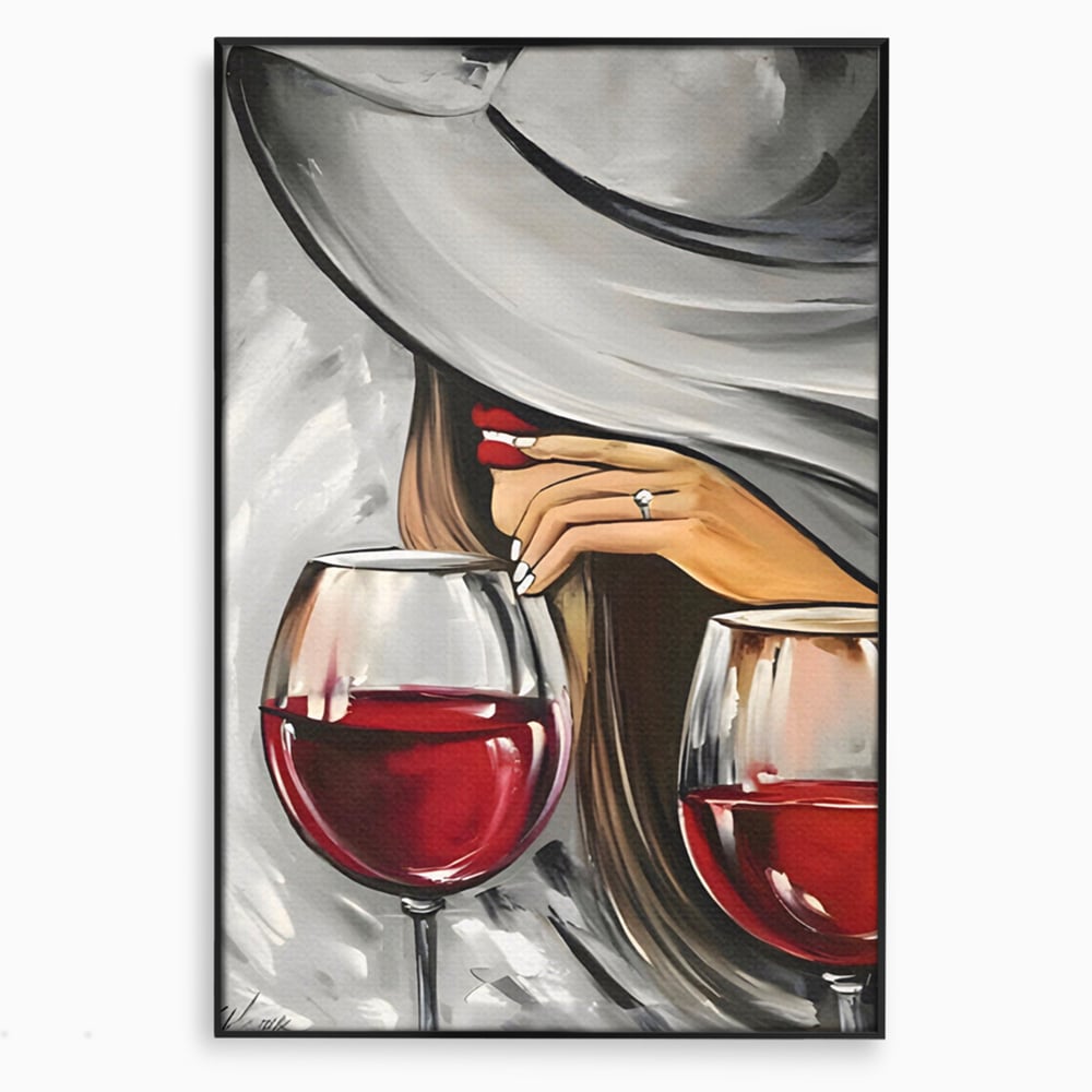 Tablou Canvas Premium LuxCanva® A1298, Red Wine, Living, Femeie, Vin Rosu, Buze Rosii, Mana, Dormitor, Culori Vibrante