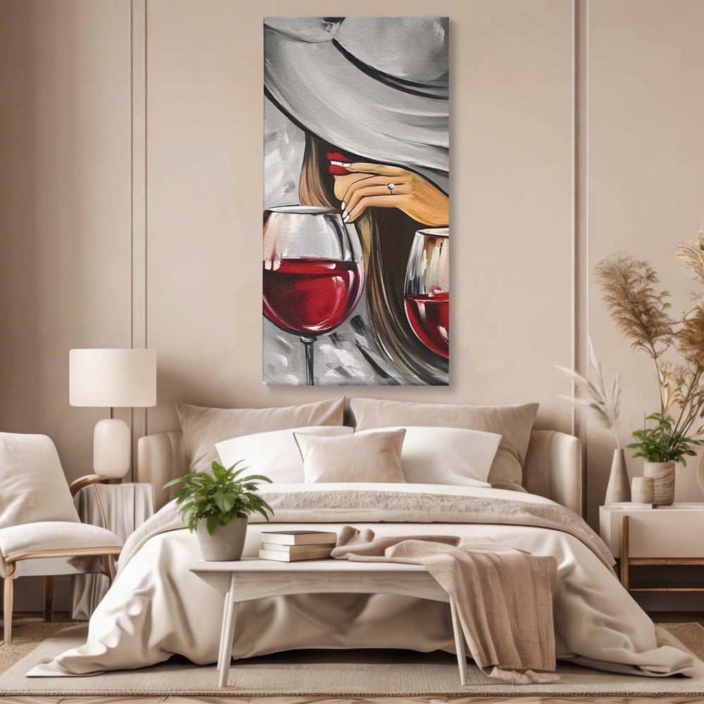 Tablou Canvas Premium LuxCanva® A1298, Red Wine, Living, Femeie, Vin Rosu, Buze Rosii, Mana, Dormitor, Culori Vibrante