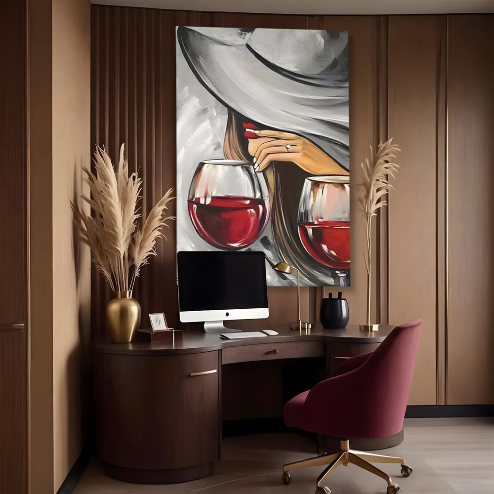 Tablou Canvas Premium LuxCanva® A1298, Red Wine, Living, Femeie, Vin Rosu, Buze Rosii, Mana, Dormitor, Culori Vibrante