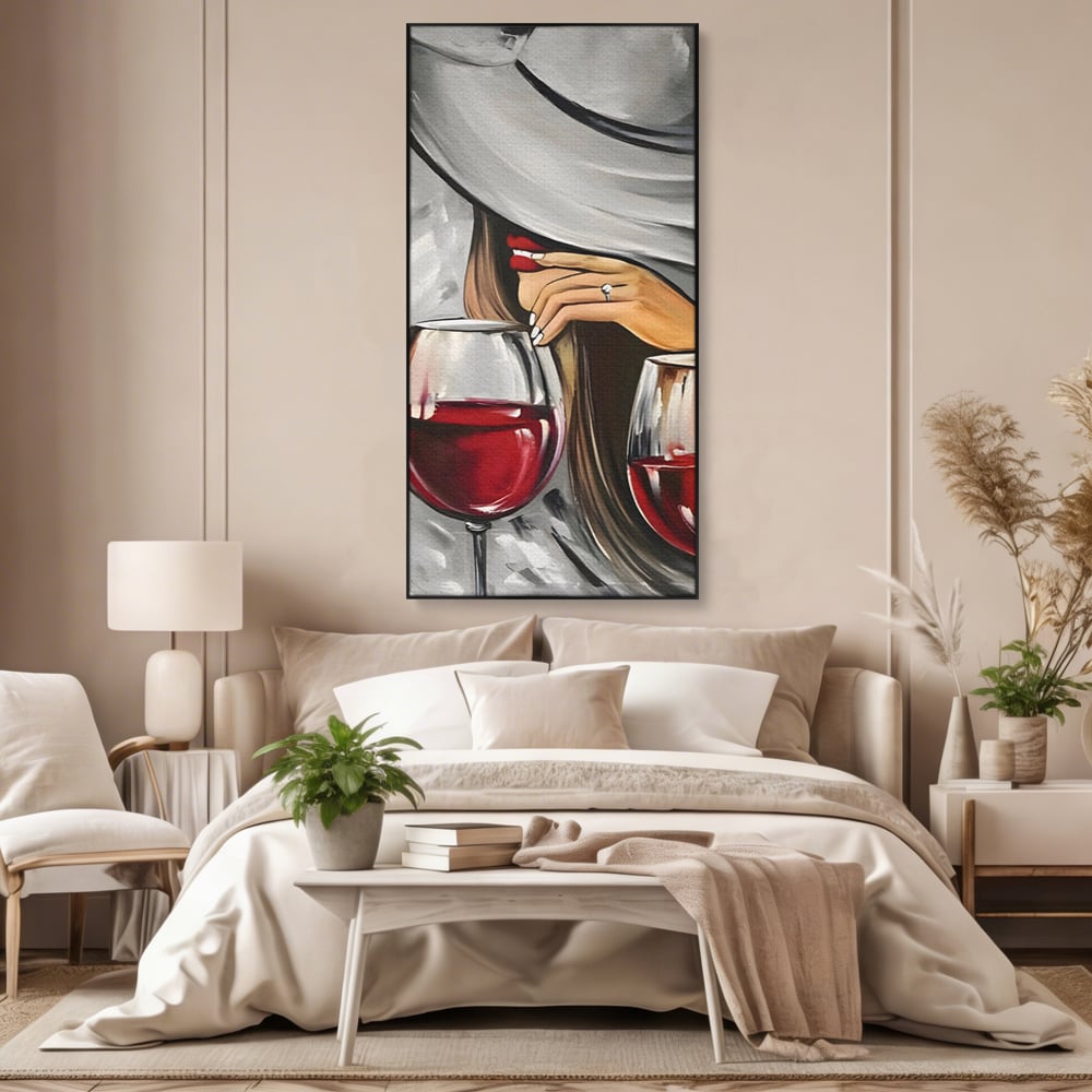 Tablou Canvas Premium LuxCanva® A1298, Red Wine, Living, Femeie, Vin Rosu, Buze Rosii, Mana, Dormitor, Culori Vibrante