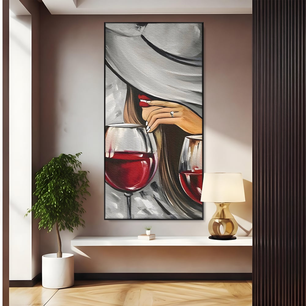 Tablou Canvas Premium LuxCanva® A1298, Red Wine, Living, Femeie, Vin Rosu, Buze Rosii, Mana, Dormitor, Culori Vibrante