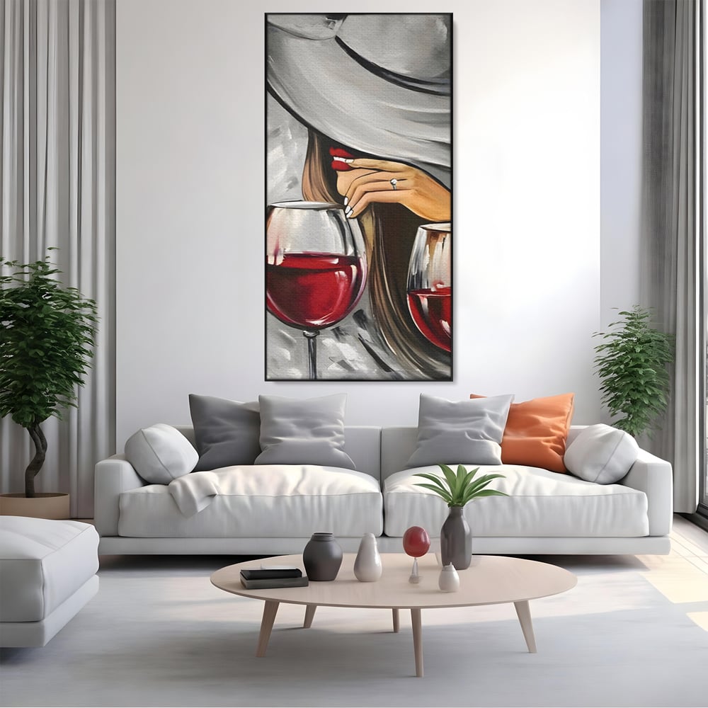 Tablou Canvas Premium LuxCanva® A1298, Red Wine, Living, Femeie, Vin Rosu, Buze Rosii, Mana, Dormitor, Culori Vibrante