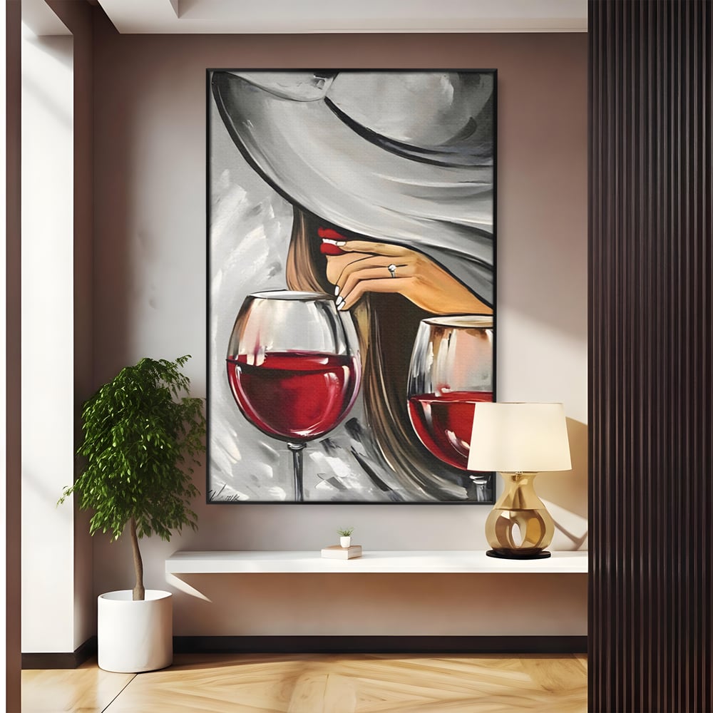 Tablou Canvas Premium LuxCanva® A1298, Red Wine, Living, Femeie, Vin Rosu, Buze Rosii, Mana, Dormitor, Culori Vibrante