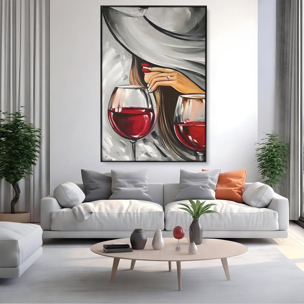 Tablou Canvas Premium LuxCanva® A1298, Red Wine, Living, Femeie, Vin Rosu, Buze Rosii, Mana, Dormitor, Culori Vibrante