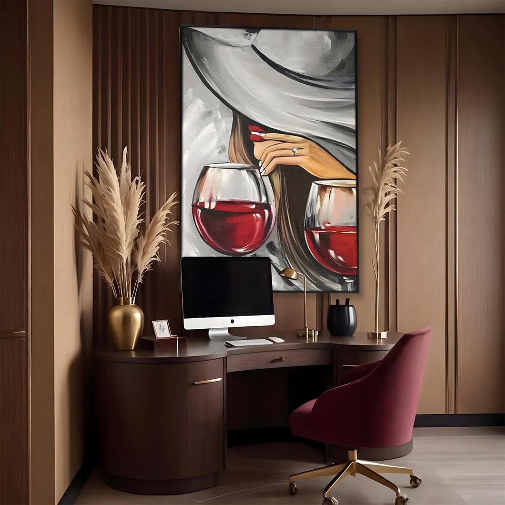 Tablou Canvas Premium LuxCanva® A1298, Red Wine, Living, Femeie, Vin Rosu, Buze Rosii, Mana, Dormitor, Culori Vibrante