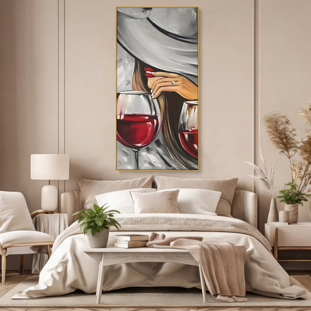 Tablou Canvas Premium LuxCanva® A1298, Red Wine, Living, Femeie, Vin Rosu, Buze Rosii, Mana, Dormitor, Culori Vibrante