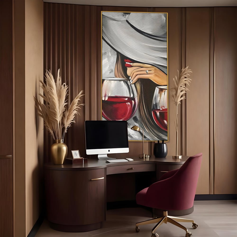 Tablou Canvas Premium LuxCanva® A1298, Red Wine, Living, Femeie, Vin Rosu, Buze Rosii, Mana, Dormitor, Culori Vibrante