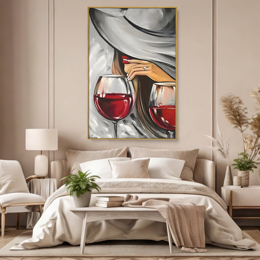 Tablou Canvas Premium LuxCanva® A1298, Red Wine, Living, Femeie, Vin Rosu, Buze Rosii, Mana, Dormitor, Culori Vibrante
