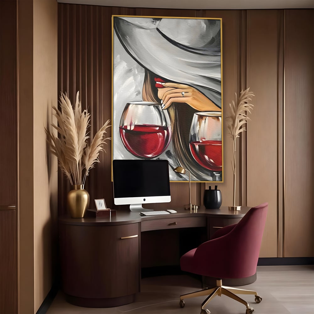 Tablou Canvas Premium LuxCanva® A1298, Red Wine, Living, Femeie, Vin Rosu, Buze Rosii, Mana, Dormitor, Culori Vibrante