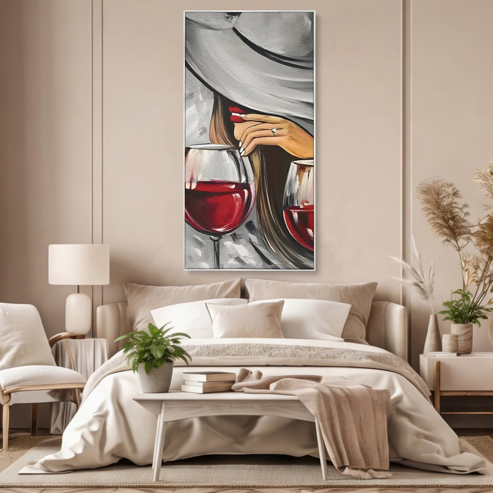Tablou Canvas Premium LuxCanva® A1298, Red Wine, Living, Femeie, Vin Rosu, Buze Rosii, Mana, Dormitor, Culori Vibrante