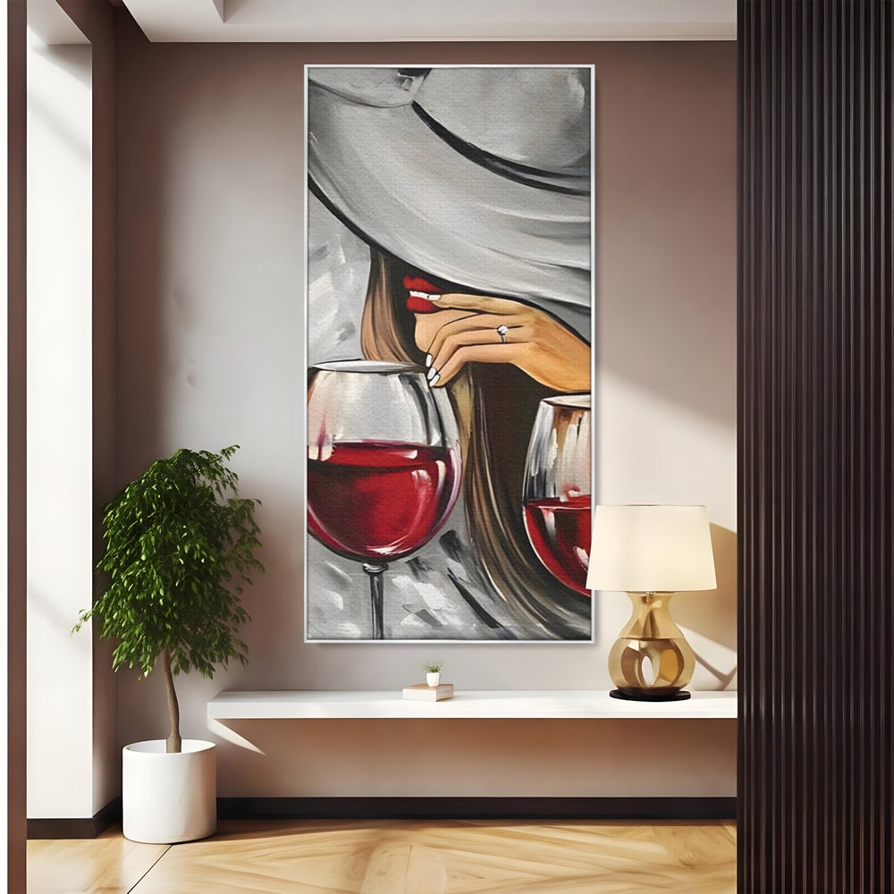Tablou Canvas Premium LuxCanva® A1298, Red Wine, Living, Femeie, Vin Rosu, Buze Rosii, Mana, Dormitor, Culori Vibrante