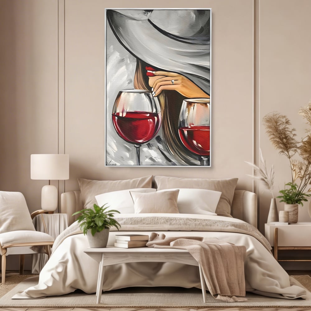 Tablou Canvas Premium LuxCanva® A1298, Red Wine, Living, Femeie, Vin Rosu, Buze Rosii, Mana, Dormitor, Culori Vibrante
