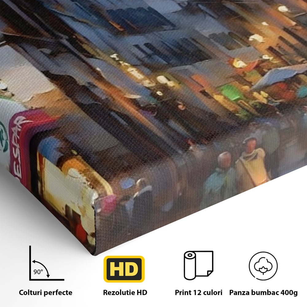 Leinwandbilder Leinwandbilder Premium LuxCanva® A1299, Stadt, Wohnen, Menschen, Abend, Terrassen, Geschäfte, Café, Lebendige Farben