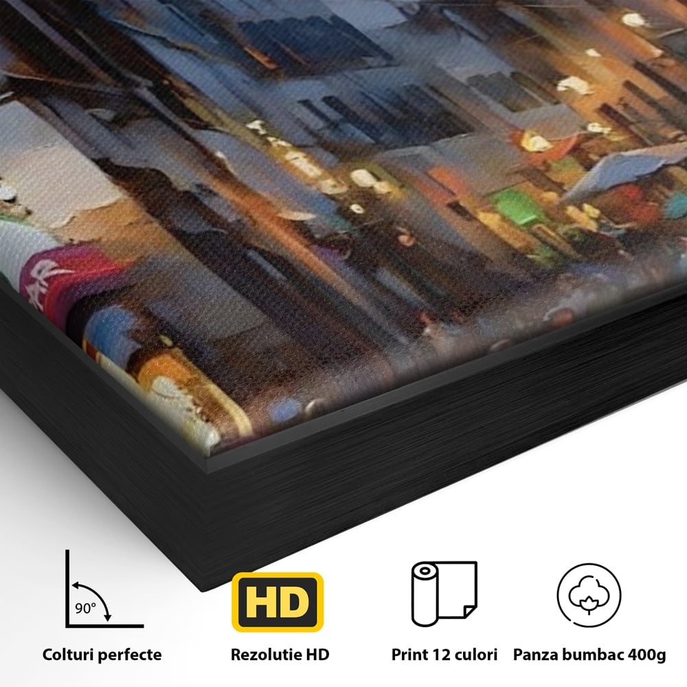 Leinwandbilder Leinwandbilder Premium LuxCanva® A1299, Stadt, Wohnen, Menschen, Abend, Terrassen, Geschäfte, Café, Lebendige Farben