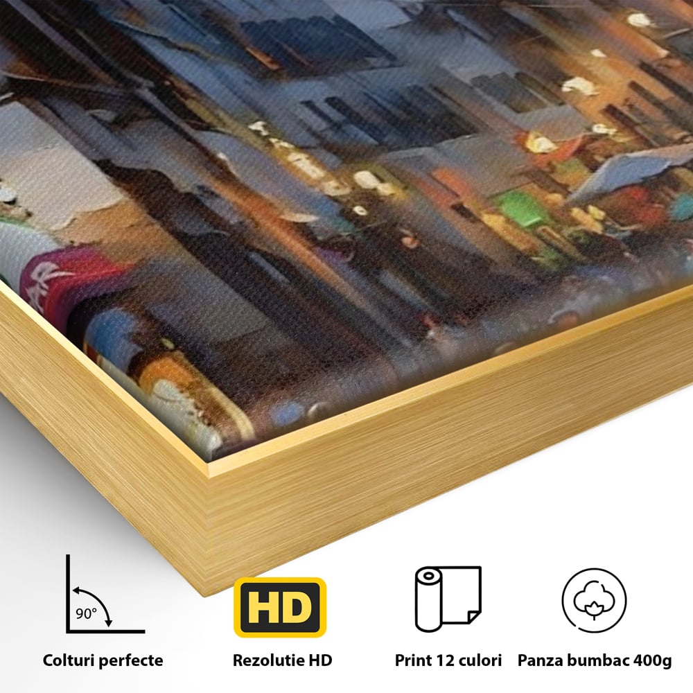 Leinwandbilder Leinwandbilder Premium LuxCanva® A1299, Stadt, Wohnen, Menschen, Abend, Terrassen, Geschäfte, Café, Lebendige Farben