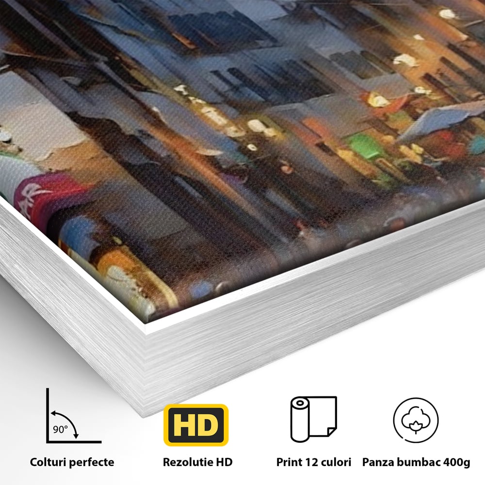Leinwandbilder Leinwandbilder Premium LuxCanva® A1299, Stadt, Wohnen, Menschen, Abend, Terrassen, Geschäfte, Café, Lebendige Farben
