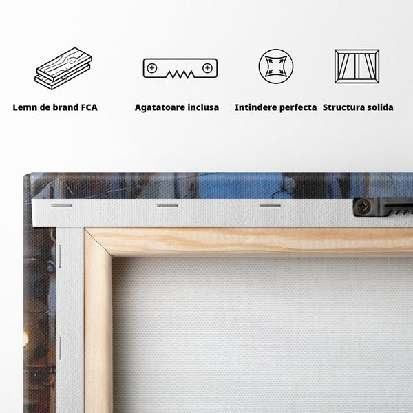 Leinwandbilder Leinwandbilder Premium LuxCanva® A1299, Stadt, Wohnen, Menschen, Abend, Terrassen, Geschäfte, Café, Lebendige Farben