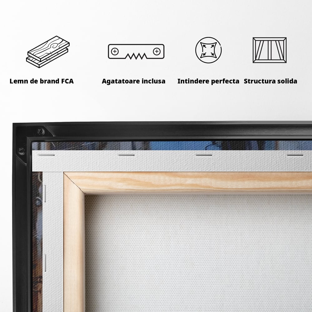 Leinwandbilder Leinwandbilder Premium LuxCanva® A1299, Stadt, Wohnen, Menschen, Abend, Terrassen, Geschäfte, Café, Lebendige Farben