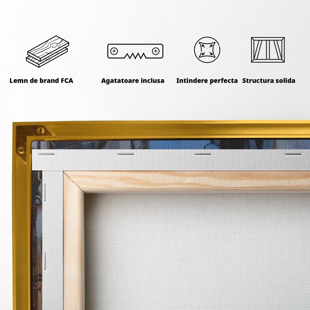 Leinwandbilder Leinwandbilder Premium LuxCanva® A1299, Stadt, Wohnen, Menschen, Abend, Terrassen, Geschäfte, Café, Lebendige Farben