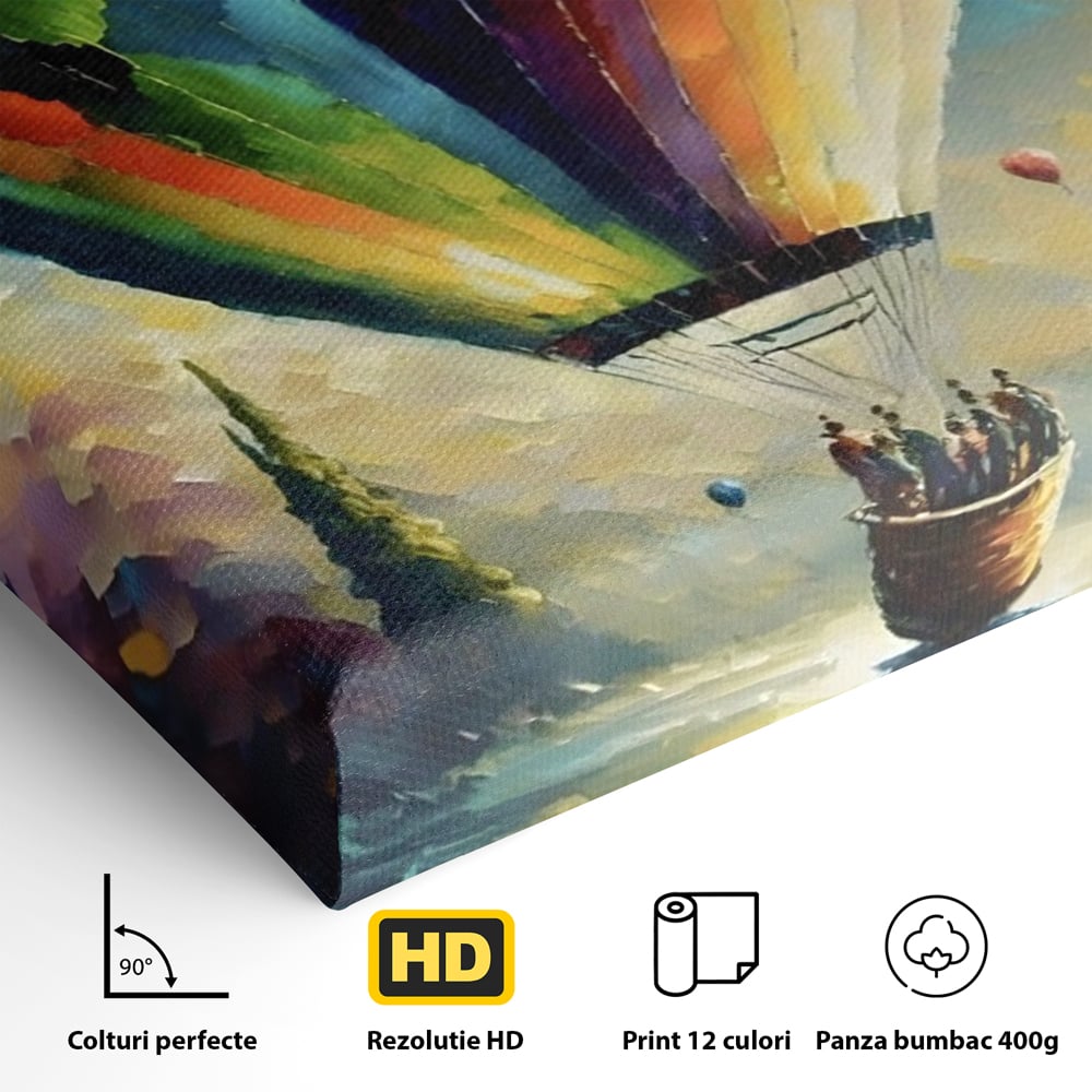 Tablou Canvas Premium LuxCanva® A1300, Balonul Colorat, Living, Oameni, Balon Cu Aer Cald, Plimbare, Dormitor, Culori Vibrante
