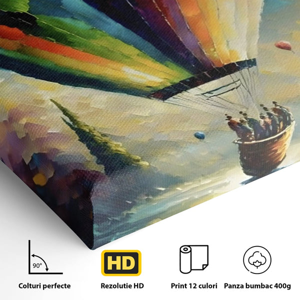 Tablou Canvas Premium LuxCanva® A1300, Balonul Colorat, Living, Oameni, Balon Cu Aer Cald, Plimbare, Dormitor, Culori Vibrante