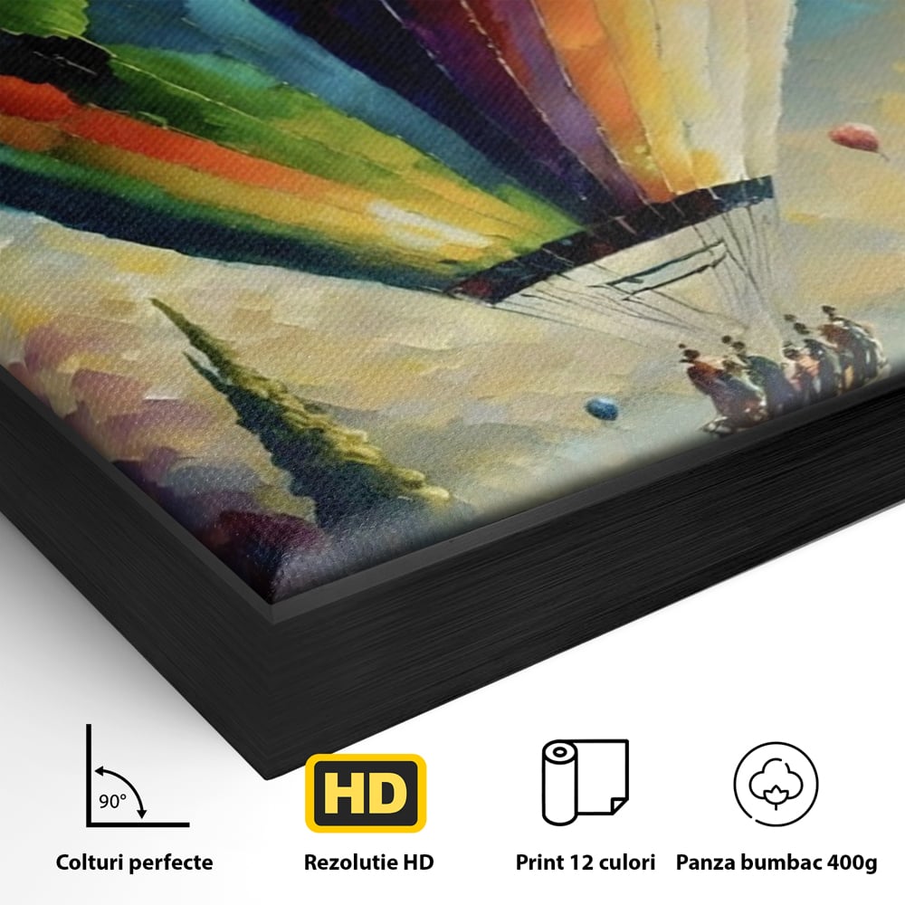 Tablou Canvas Premium LuxCanva® A1300, Balonul Colorat, Living, Oameni, Balon Cu Aer Cald, Plimbare, Dormitor, Culori Vibrante