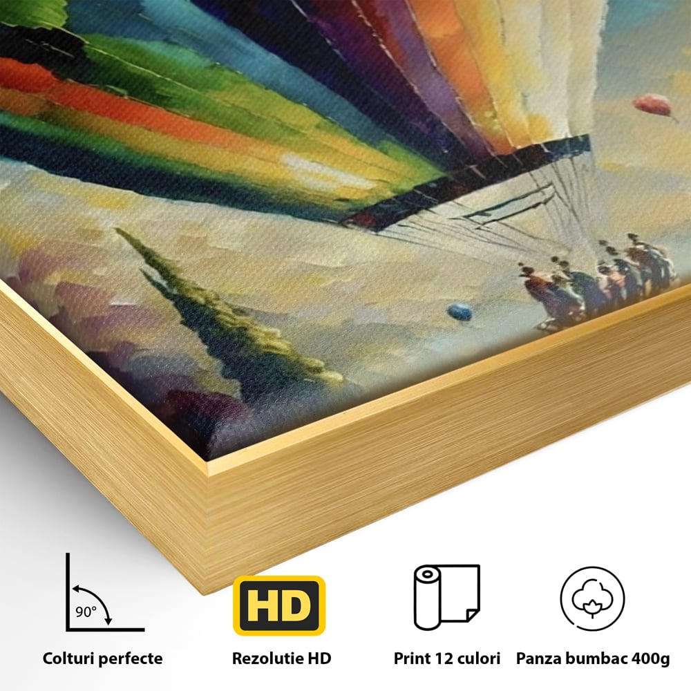 Tablou Canvas Premium LuxCanva® A1300, Balonul Colorat, Living, Oameni, Balon Cu Aer Cald, Plimbare, Dormitor, Culori Vibrante