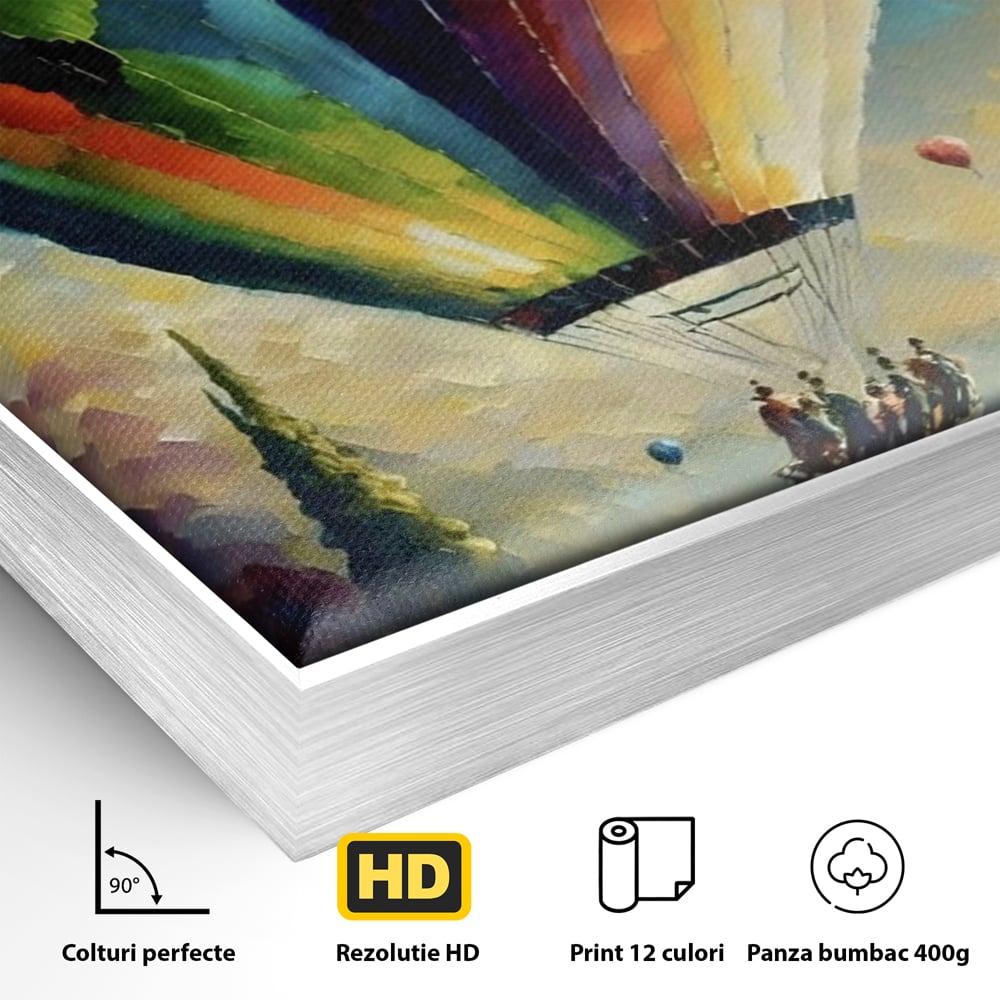 Tablou Canvas Premium LuxCanva® A1300, Balonul Colorat, Living, Oameni, Balon Cu Aer Cald, Plimbare, Dormitor, Culori Vibrante