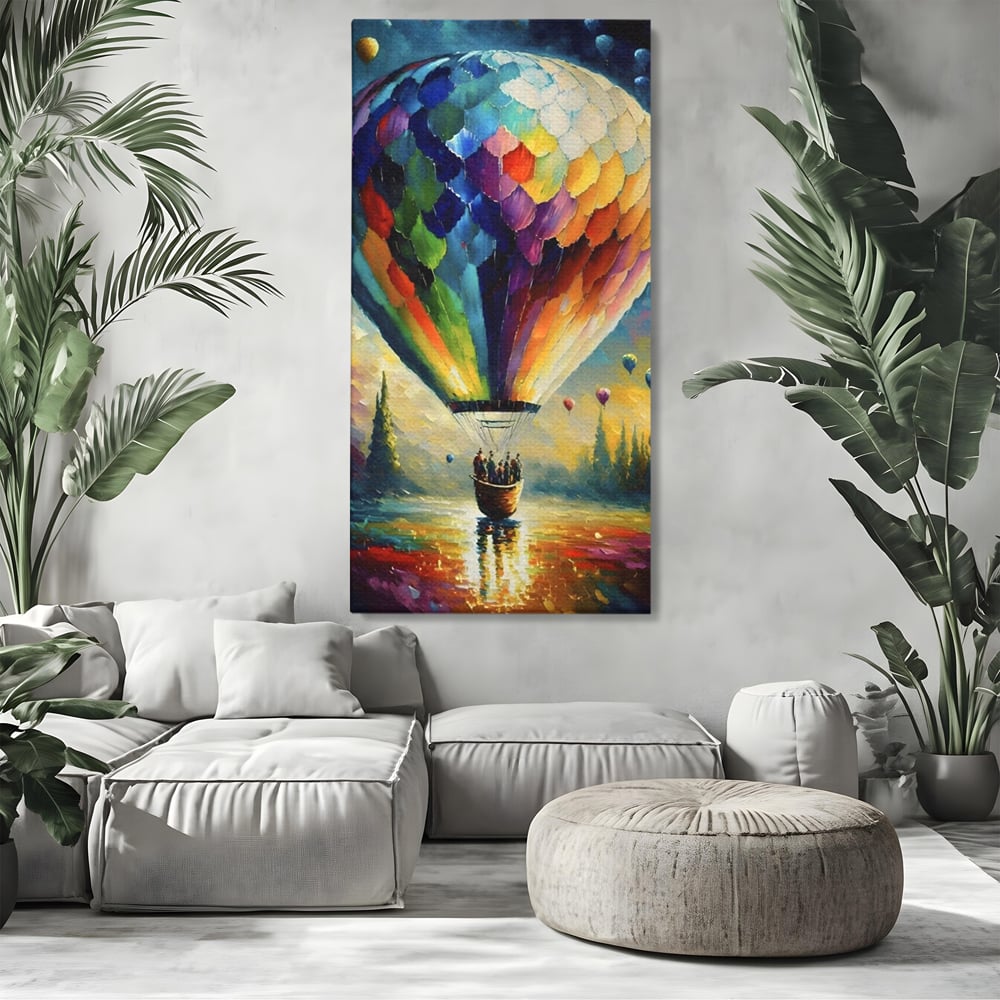Tablou Canvas Premium LuxCanva® A1300, Balonul Colorat, Living, Oameni, Balon Cu Aer Cald, Plimbare, Dormitor, Culori Vibrante