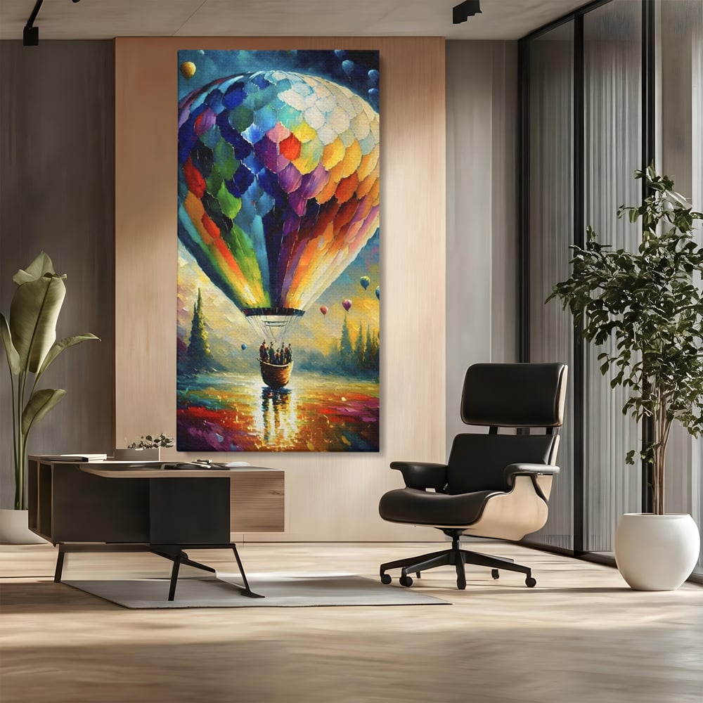 Tablou Canvas Premium LuxCanva® A1300, Balonul Colorat, Living, Oameni, Balon Cu Aer Cald, Plimbare, Dormitor, Culori Vibrante