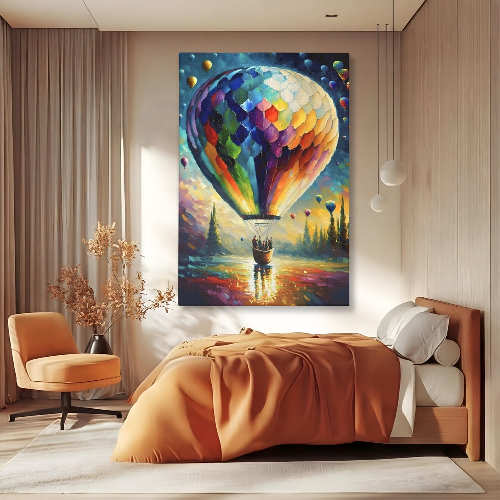 Tablou Canvas Premium LuxCanva® A1300, Balonul Colorat, Living, Oameni, Balon Cu Aer Cald, Plimbare, Dormitor, Culori Vibrante