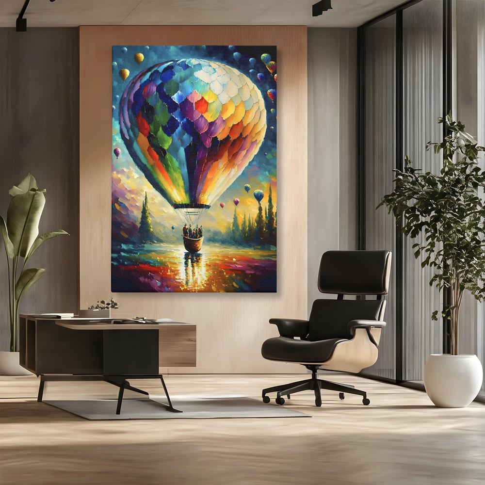 Tablou Canvas Premium LuxCanva® A1300, Balonul Colorat, Living, Oameni, Balon Cu Aer Cald, Plimbare, Dormitor, Culori Vibrante