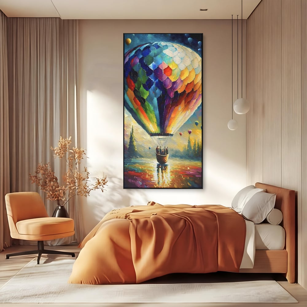 Tablou Canvas Premium LuxCanva® A1300, Balonul Colorat, Living, Oameni, Balon Cu Aer Cald, Plimbare, Dormitor, Culori Vibrante