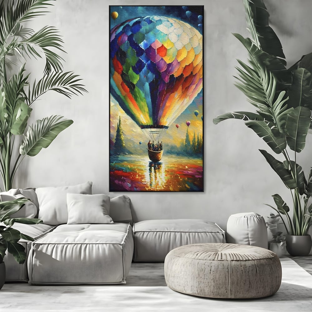 Tablou Canvas Premium LuxCanva® A1300, Balonul Colorat, Living, Oameni, Balon Cu Aer Cald, Plimbare, Dormitor, Culori Vibrante