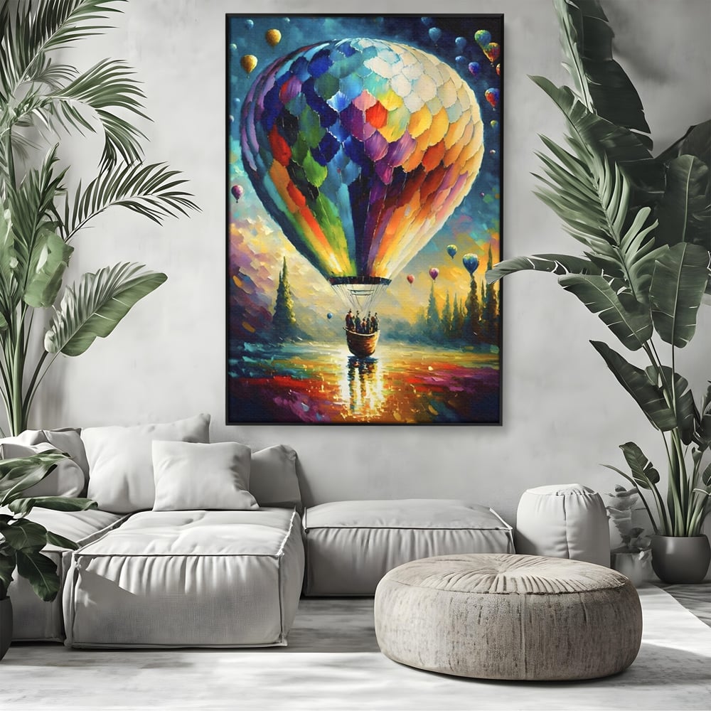 Tablou Canvas Premium LuxCanva® A1300, Balonul Colorat, Living, Oameni, Balon Cu Aer Cald, Plimbare, Dormitor, Culori Vibrante
