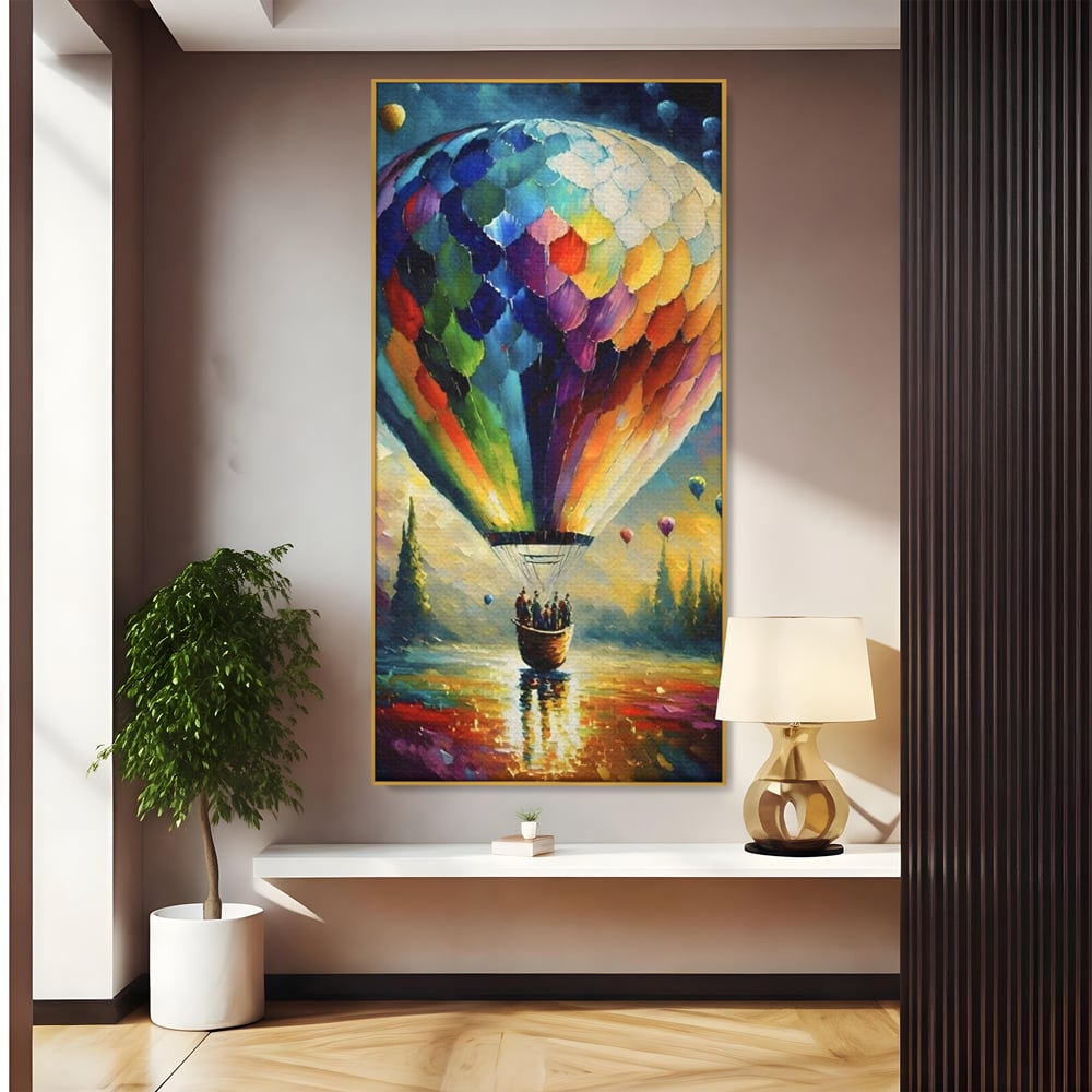 Tablou Canvas Premium LuxCanva® A1300, Balonul Colorat, Living, Oameni, Balon Cu Aer Cald, Plimbare, Dormitor, Culori Vibrante