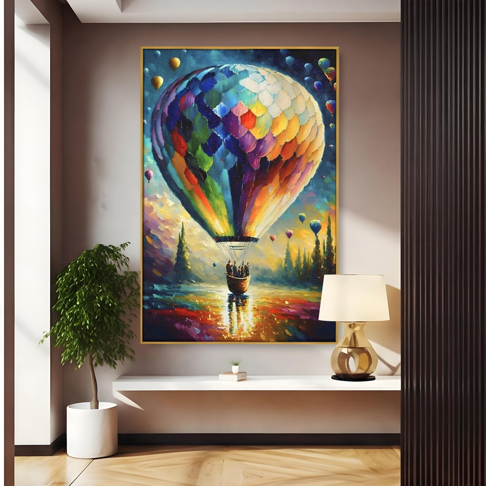 Tablou Canvas Premium LuxCanva® A1300, Balonul Colorat, Living, Oameni, Balon Cu Aer Cald, Plimbare, Dormitor, Culori Vibrante