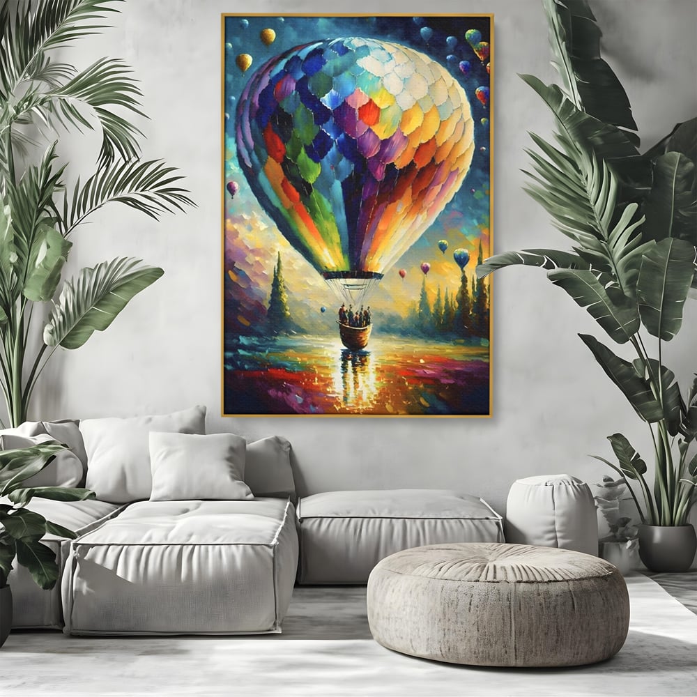 Tablou Canvas Premium LuxCanva® A1300, Balonul Colorat, Living, Oameni, Balon Cu Aer Cald, Plimbare, Dormitor, Culori Vibrante