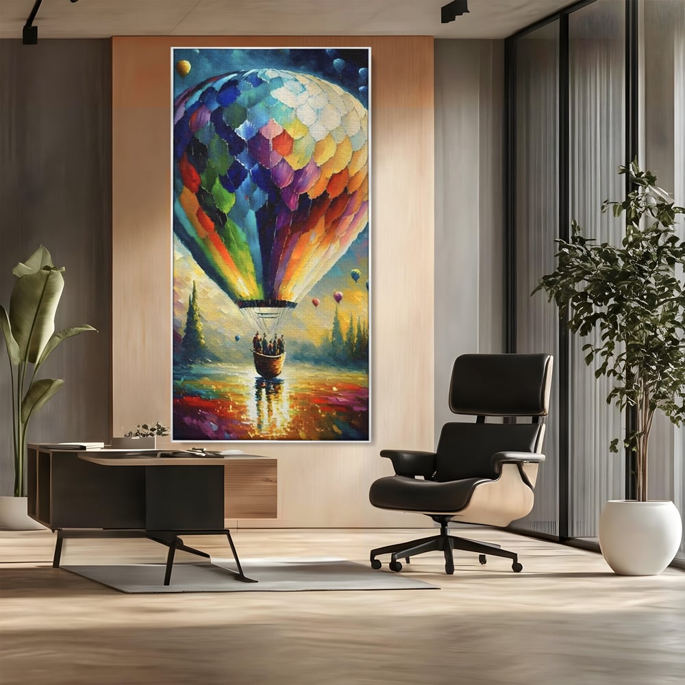 Tablou Canvas Premium LuxCanva® A1300, Balonul Colorat, Living, Oameni, Balon Cu Aer Cald, Plimbare, Dormitor, Culori Vibrante