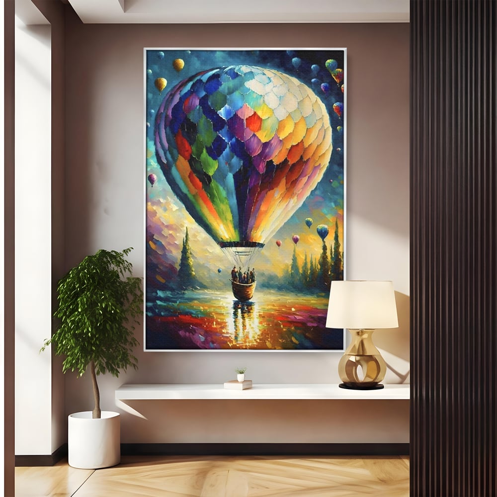 Tablou Canvas Premium LuxCanva® A1300, Balonul Colorat, Living, Oameni, Balon Cu Aer Cald, Plimbare, Dormitor, Culori Vibrante