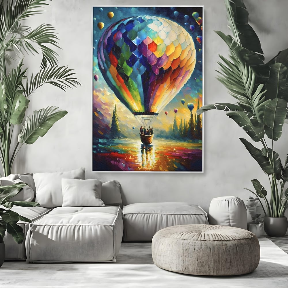 Tablou Canvas Premium LuxCanva® A1300, Balonul Colorat, Living, Oameni, Balon Cu Aer Cald, Plimbare, Dormitor, Culori Vibrante
