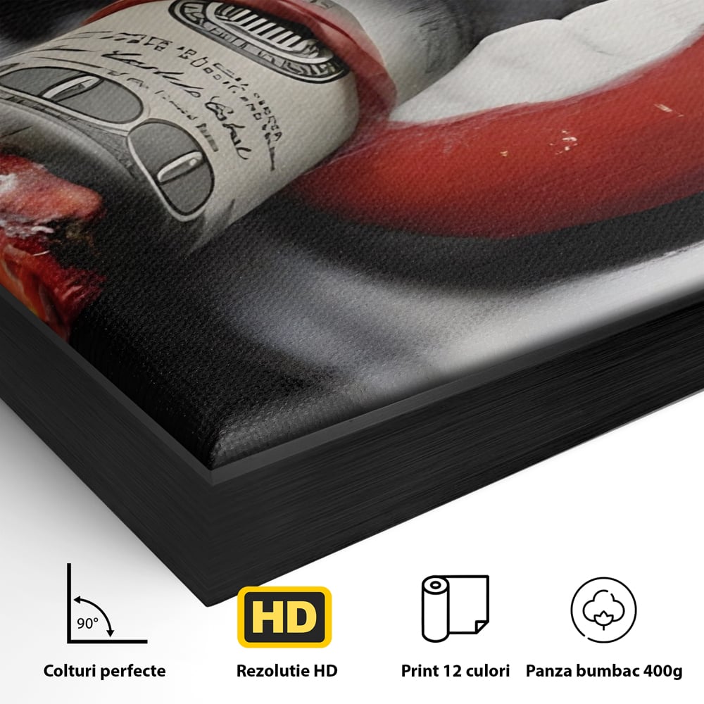 Tablou Canvas Premium LuxCanva® A1301, Dollar Cigarette, Living, Buze Rosii, Femeie, Fum, Cash, Dressing, Culori Vibrante