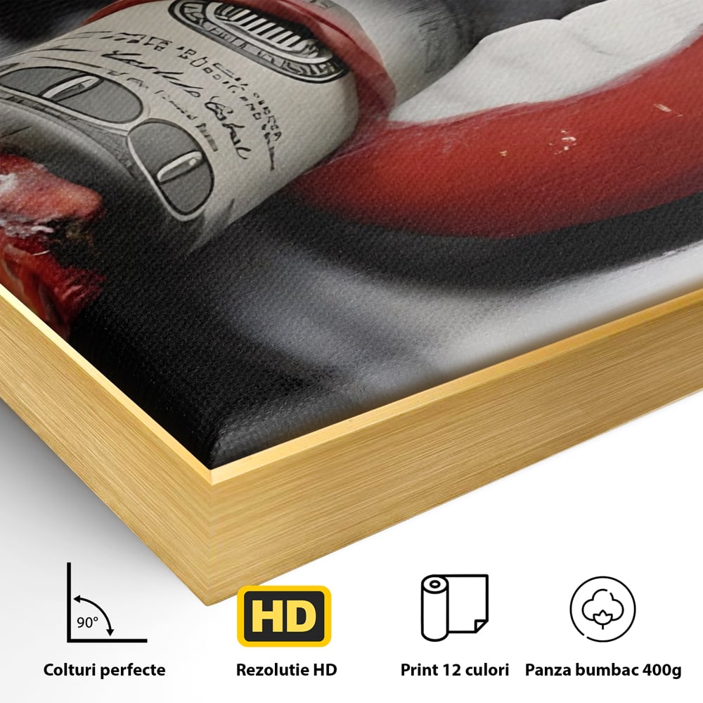 Tablou Canvas Premium LuxCanva® A1301, Dollar Cigarette, Living, Buze Rosii, Femeie, Fum, Cash, Dressing, Culori Vibrante