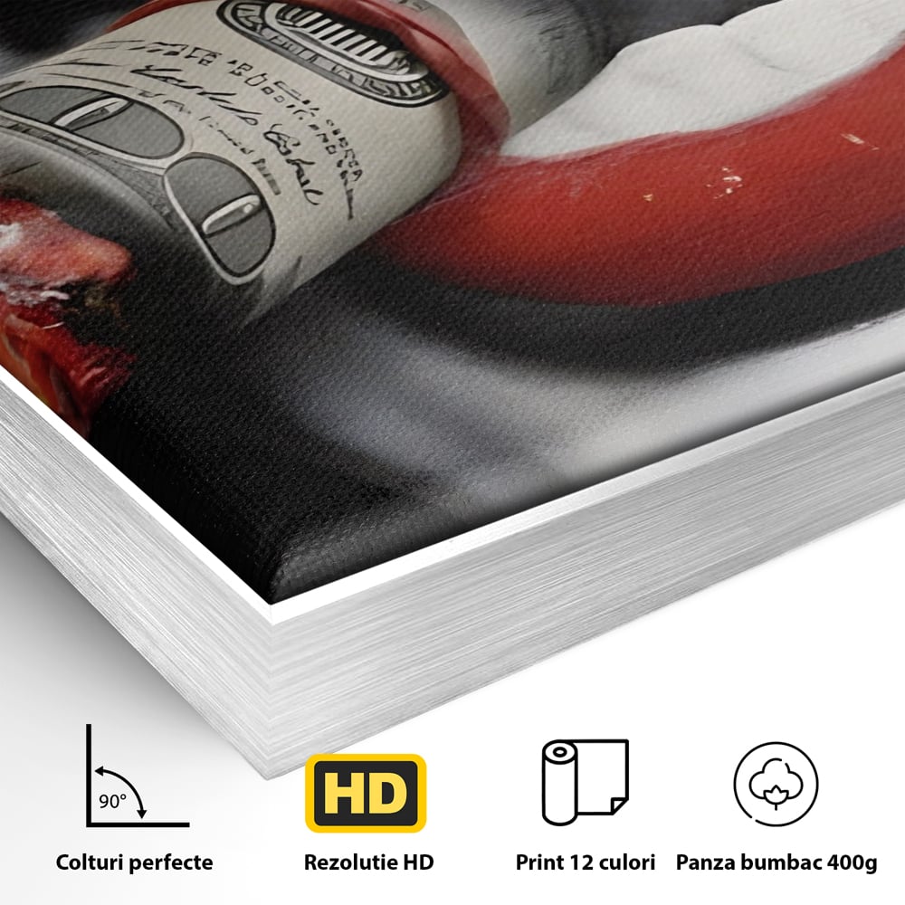 Tablou Canvas Premium LuxCanva® A1301, Dollar Cigarette, Living, Buze Rosii, Femeie, Fum, Cash, Dressing, Culori Vibrante