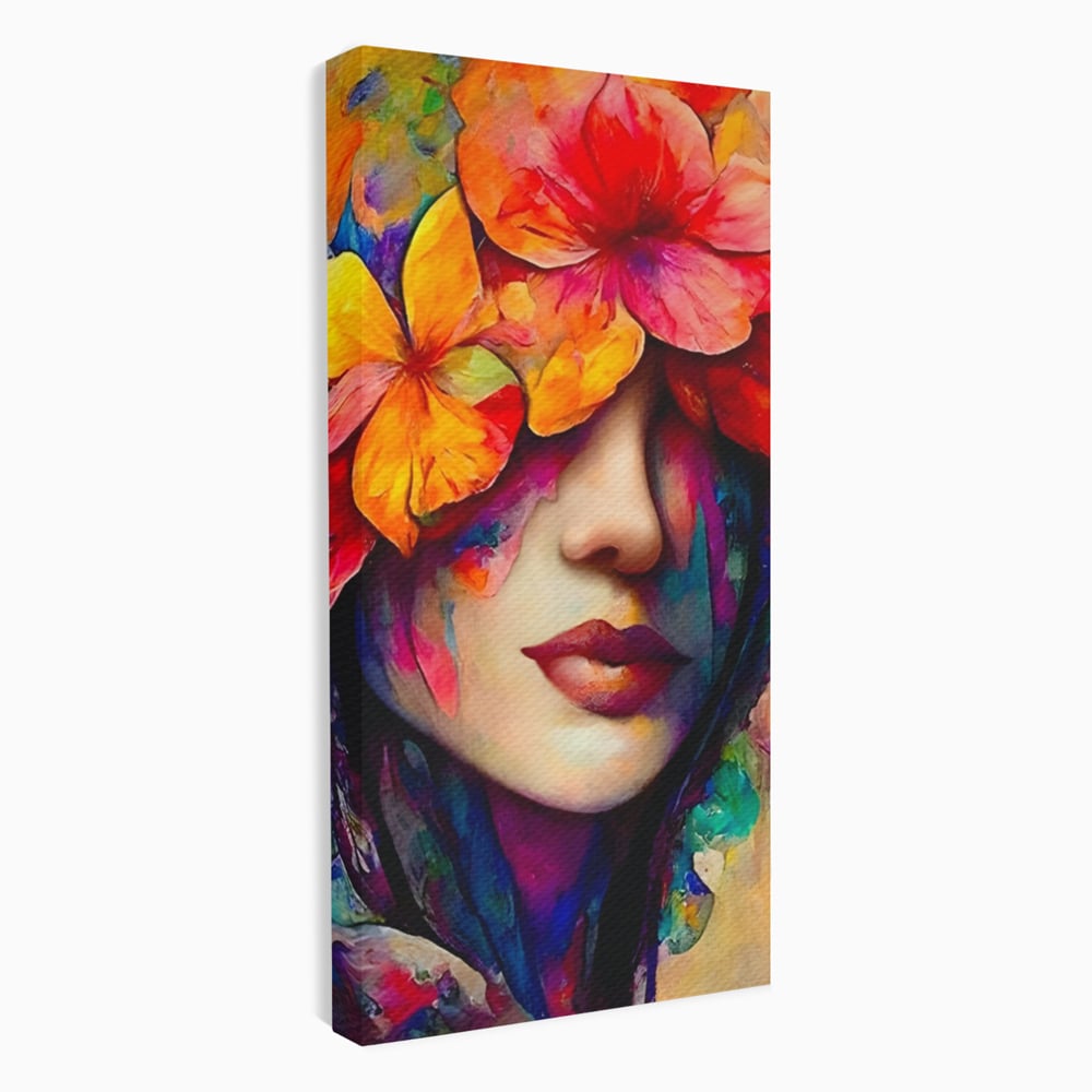 Tablou Canvas Premium LuxCanva® A1302, Flowers In Hair, Living, Fata, Flori Colorate, Arta, Zambet, Dormitor, Culori Vibrante