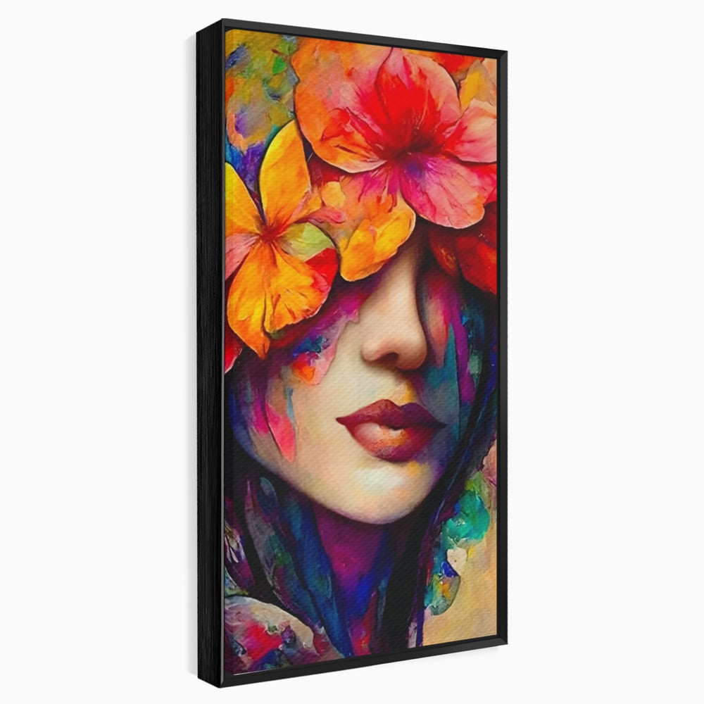 Tablou Canvas Premium LuxCanva® A1302, Flowers In Hair, Living, Fata, Flori Colorate, Arta, Zambet, Dormitor, Culori Vibrante