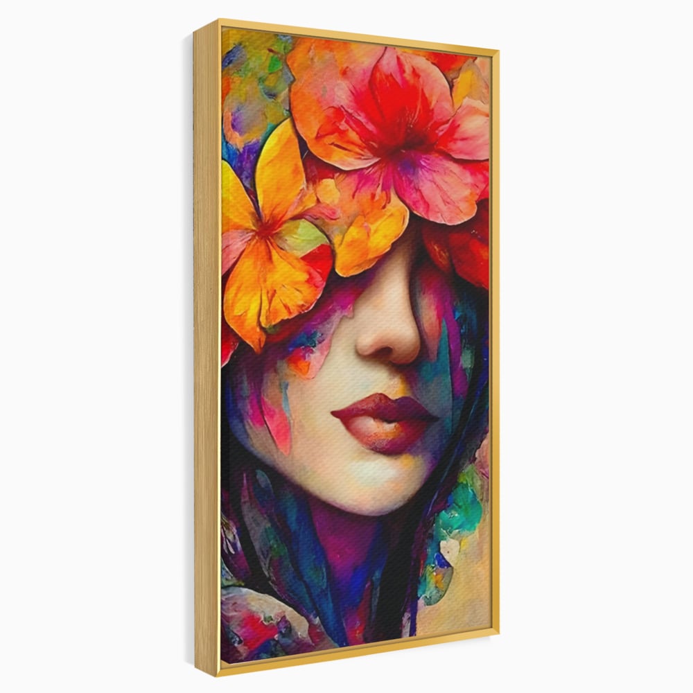 Tablou Canvas Premium LuxCanva® A1302, Flowers In Hair, Living, Fata, Flori Colorate, Arta, Zambet, Dormitor, Culori Vibrante